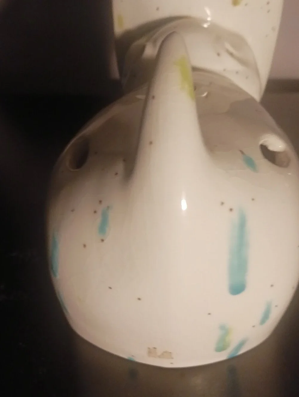 Vtg 70s White W/blue Speckled  Toothbrush Holder Hippo Unique  Home Accessories